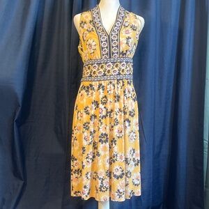 Maggy London Blue and Yellow Dress with Floral Pattern